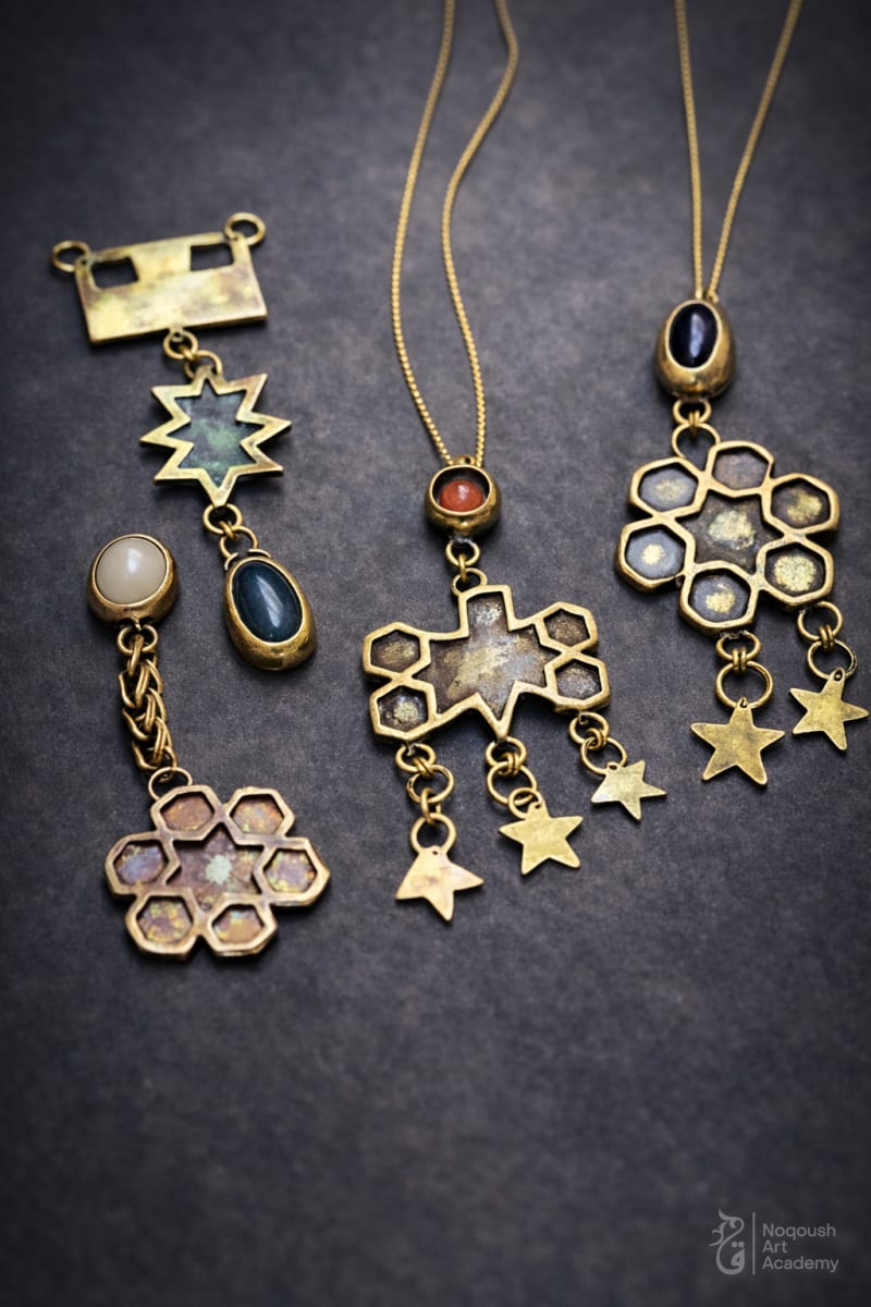 Rustic brass pendants - Noqoush Academy jewelry projects