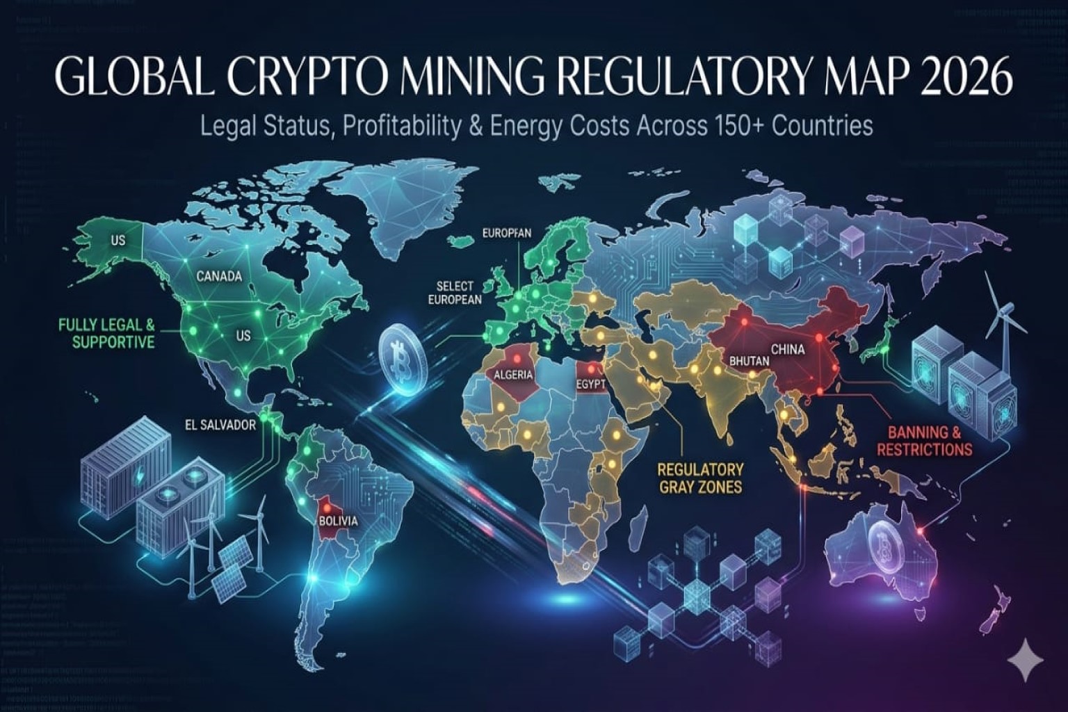 The 2026 Global Crypto Mining Legal Map: 150+ Countries Ranked by Profitability, Regulation, and Energy Costs