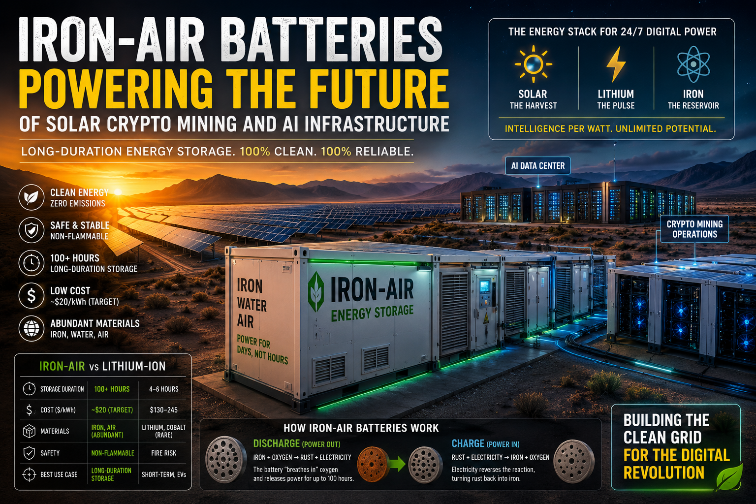 Iron-Air Batteries Explained: Solving the 100-Hour Solar Storage Problem for Data Centers and Mining