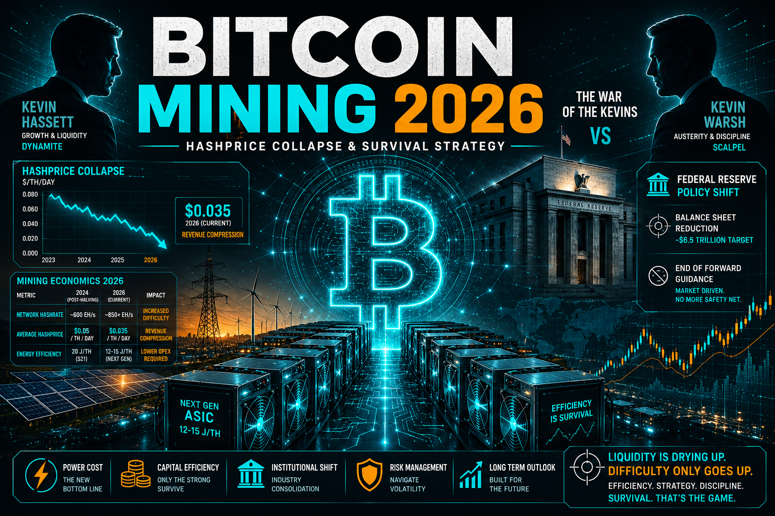 Bitcoin Mining in 2026: Hashprice Collapse, Federal Reserve Policy Shift, and the War of the Kevins Explained
