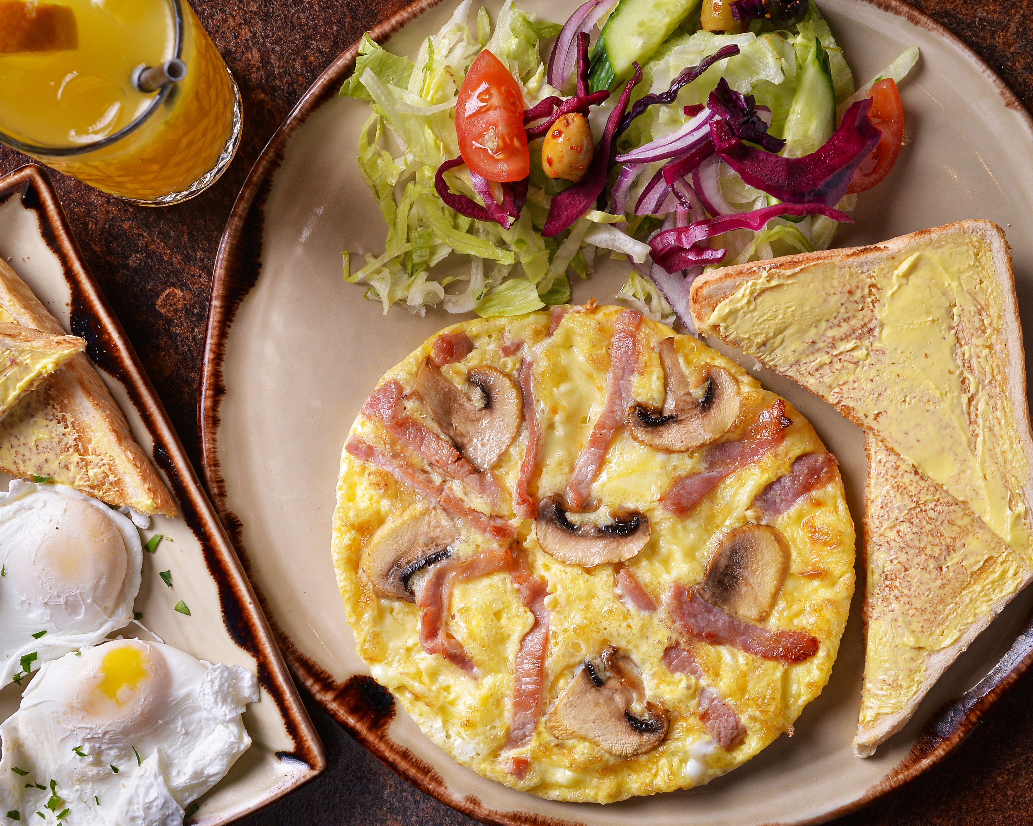Cheddar Cheese, Bacon & Mushroom Omelette