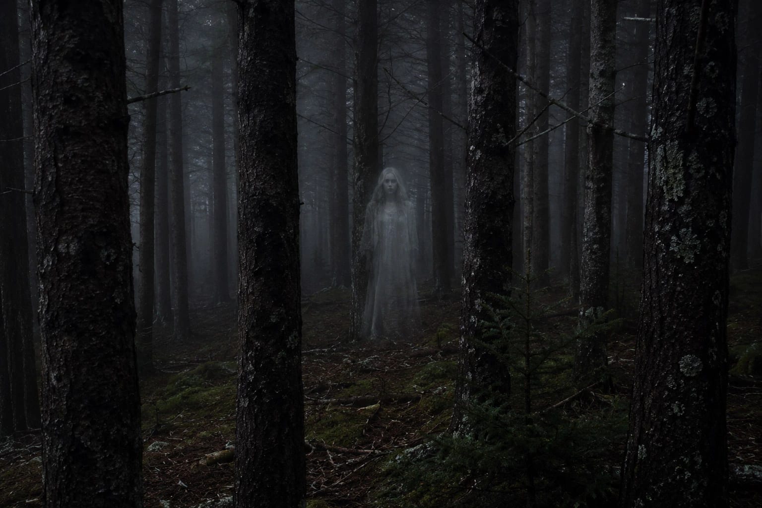 The Silence Between the Pines Ghost Tour - the dark pines of the Blue Ridge Mountains above Asheville at night