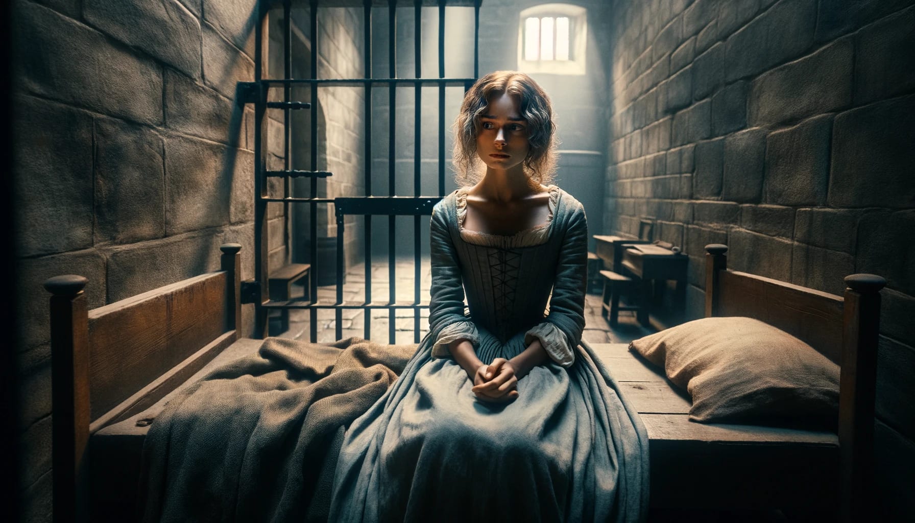 Lavinia Fisher sitting in a Jail Cell at the Historic Charleston Jail