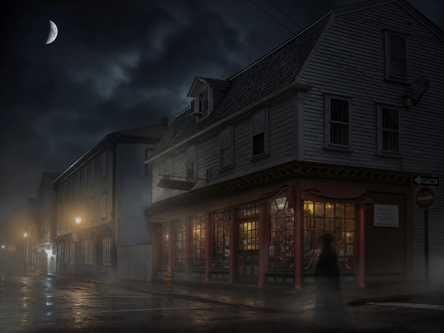 Haunted Newport, Rhode Island at dusk - colonial waterfront and Gilded Age mansions