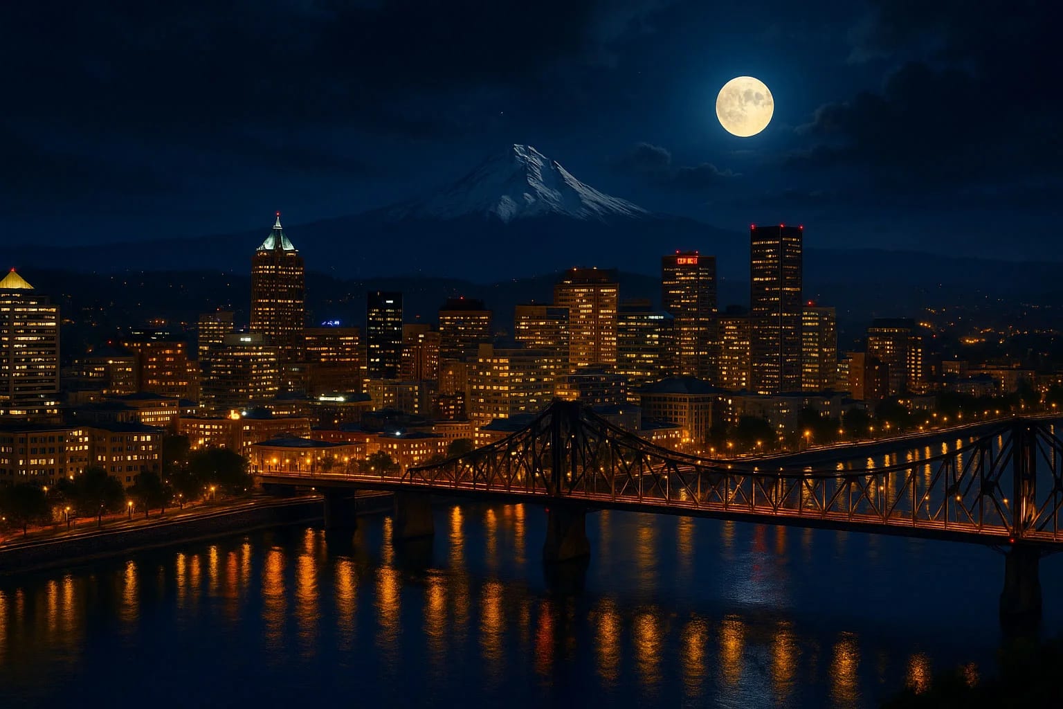 Historic Old Town Portland with cobblestone streets and Victorian-era buildings at dusk