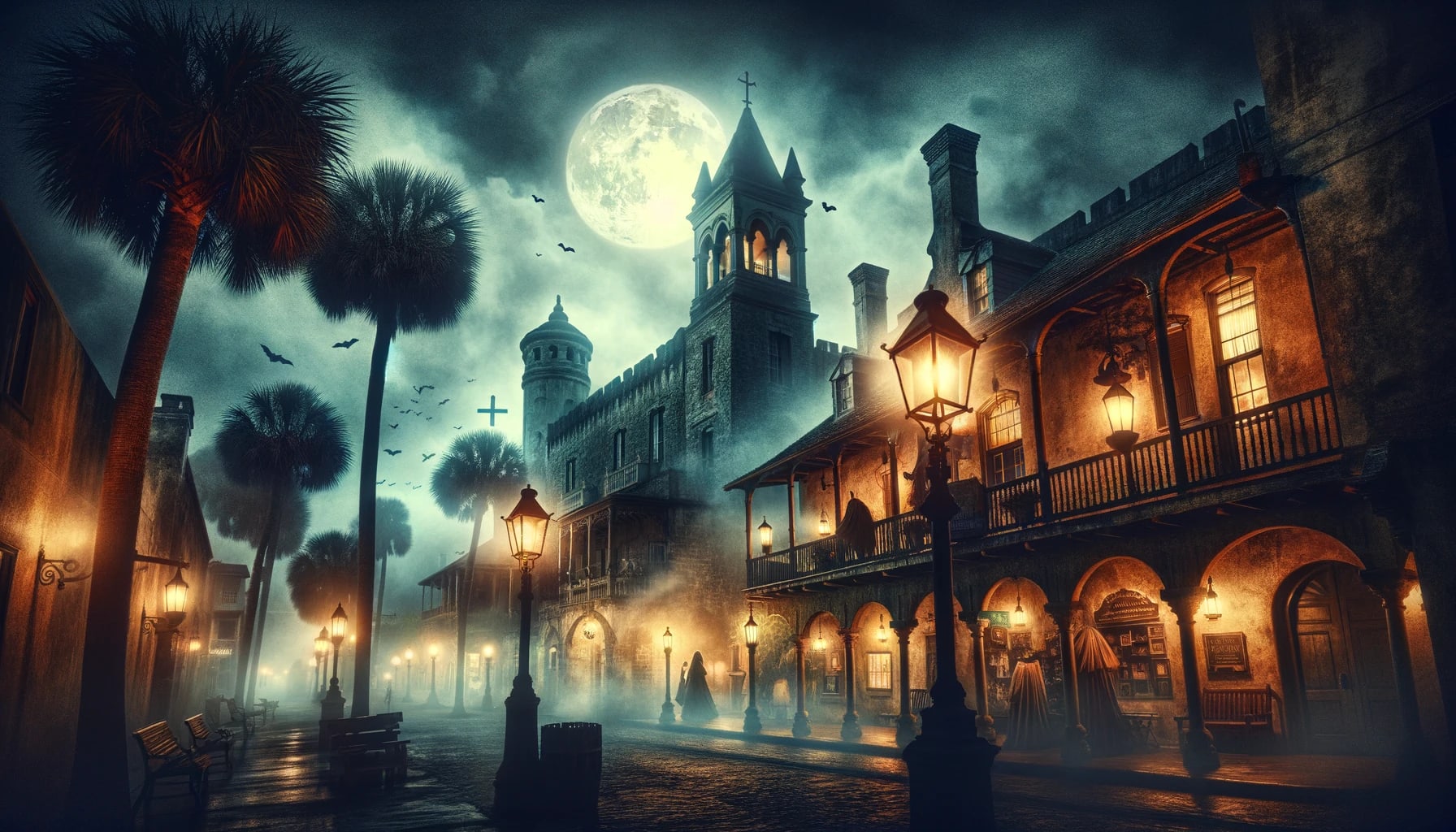 St. Augustine cityscape at twilight - backdrop for Ghost City Tours