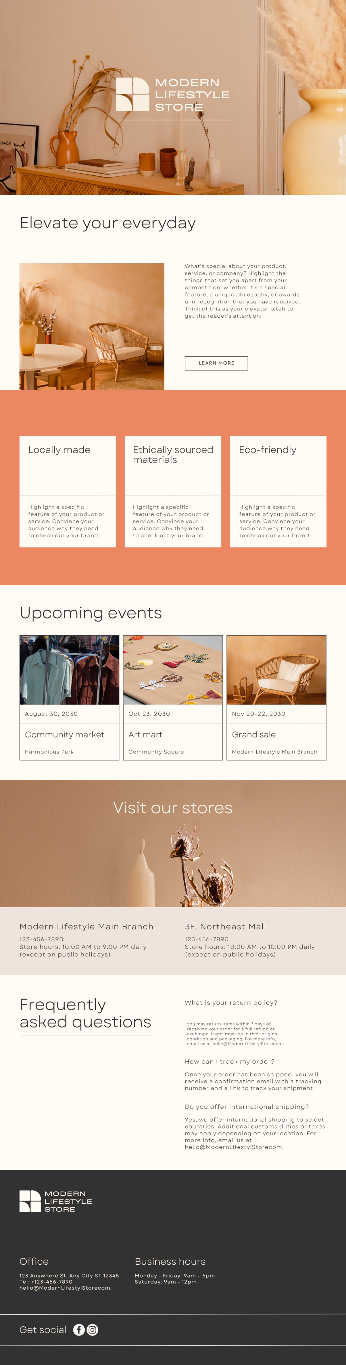 Hero image of the lifestyle store website