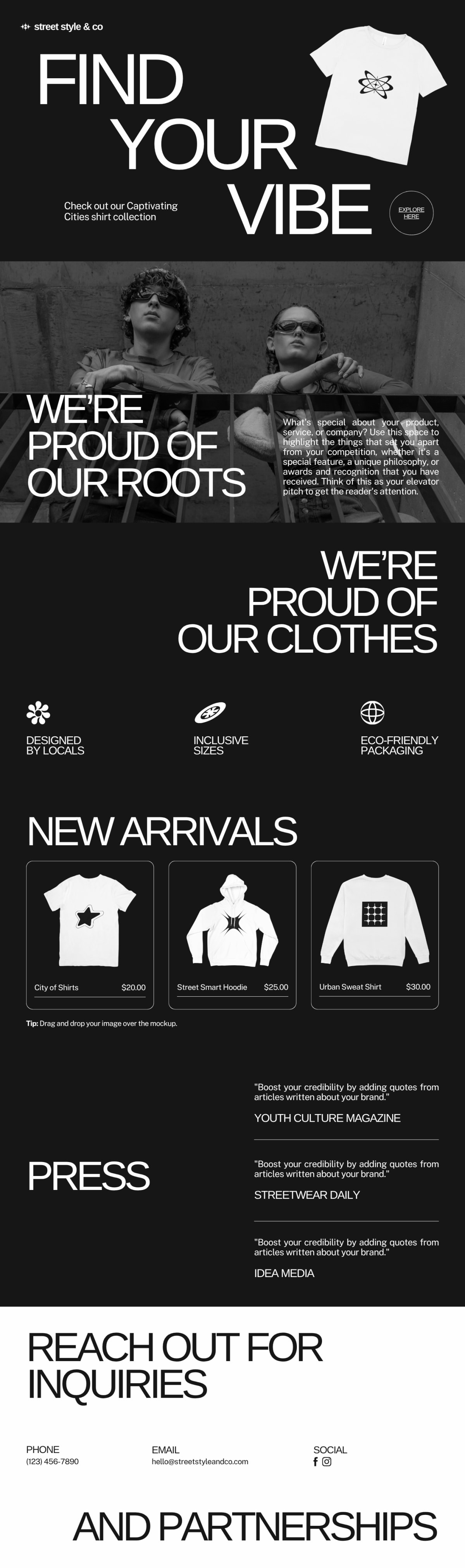 Hero image of the streetwear brand website