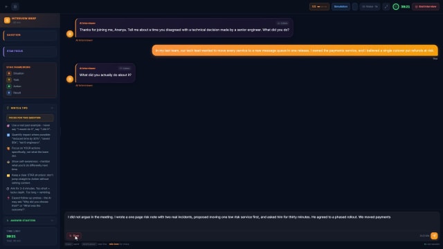 A full AI behavioral mock interview - setup to feedback