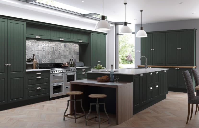 Premier Stockholm kitchen doors in True Matt Heritage Green