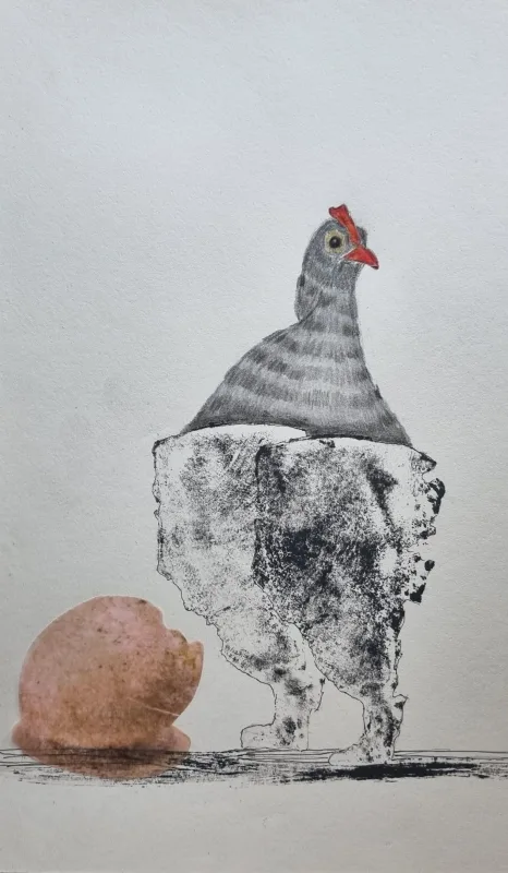 Abstract mixed media kunstwerk Gele vogel