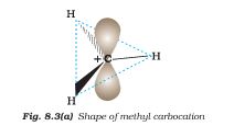Planar methyl carbocation with a vacant perpendicular p orbital.