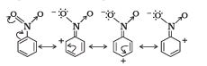 Nitrobenzene illustrates −R: electron density shifts from the ring towards the nitro group.