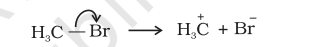 Curved-arrow notation for heterolytic cleavage of a carbon–bromine bond.