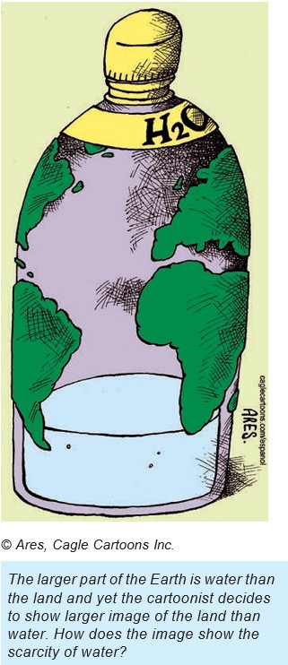 Earth inside a water bottle highlights the scarcity and value of freshwater.