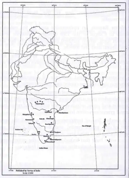 Map of South India from the 14th to 18th centuries
