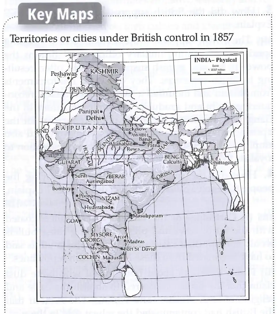 Map of British-controlled territories in India in 1857