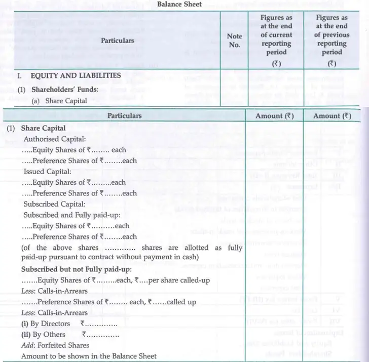 Balance Sheet Equity and Liabilities Share Capital