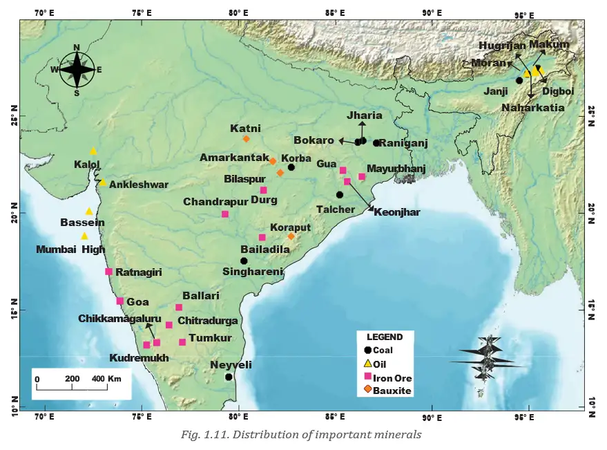 Map of mineral distribution in India