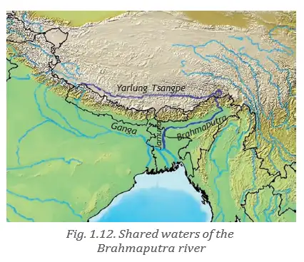 Map of Brahmaputra River and nearby rivers