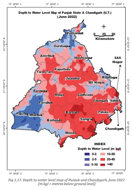 Map of groundwater levels in Punjab