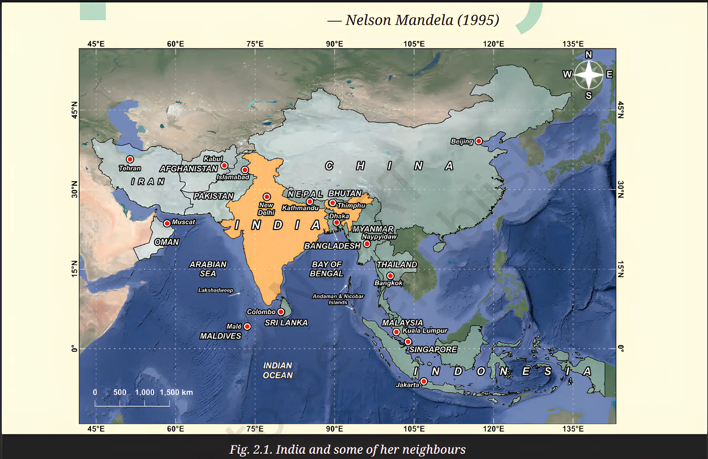 Map showing India and neighbouring countries