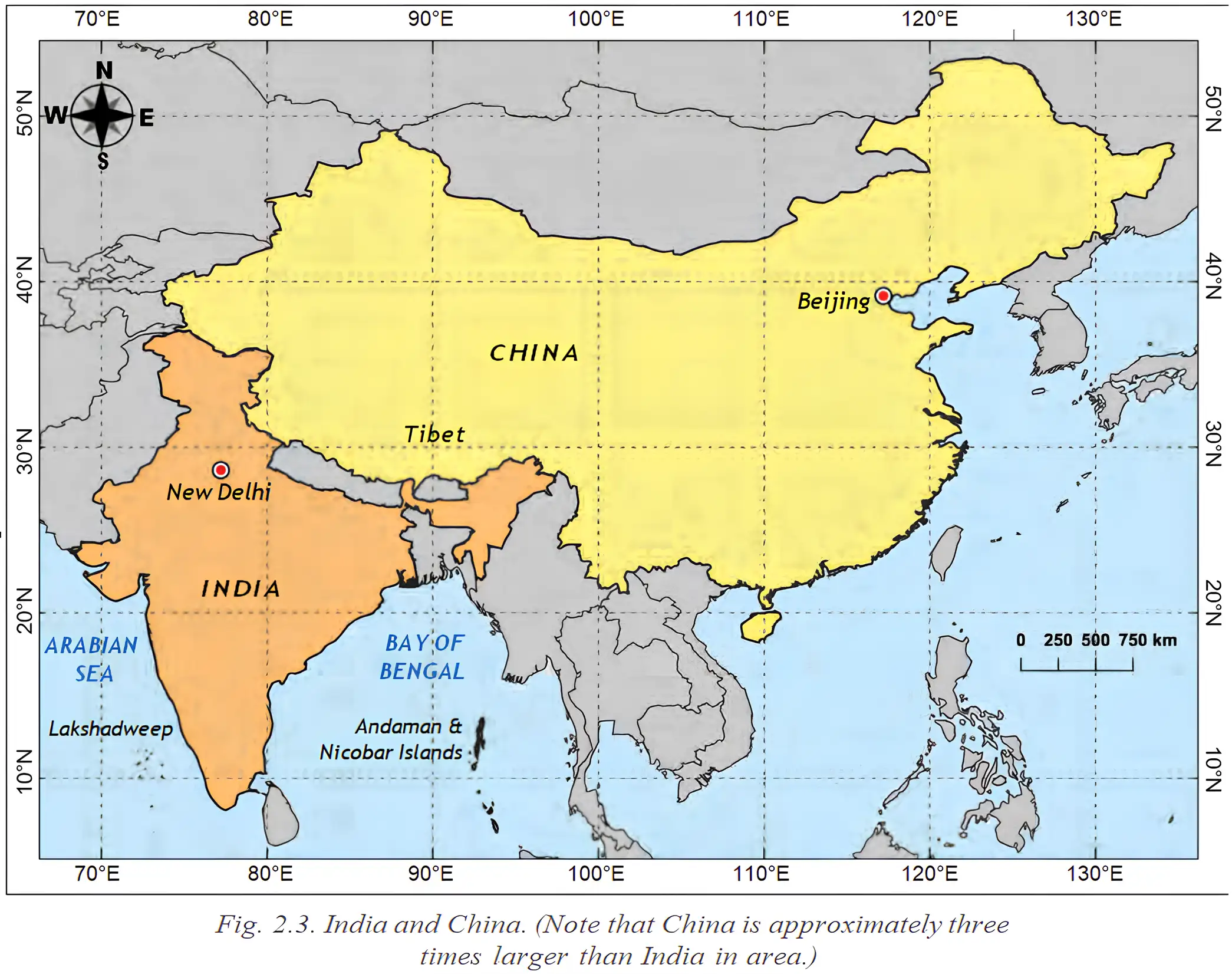 Map of India and China