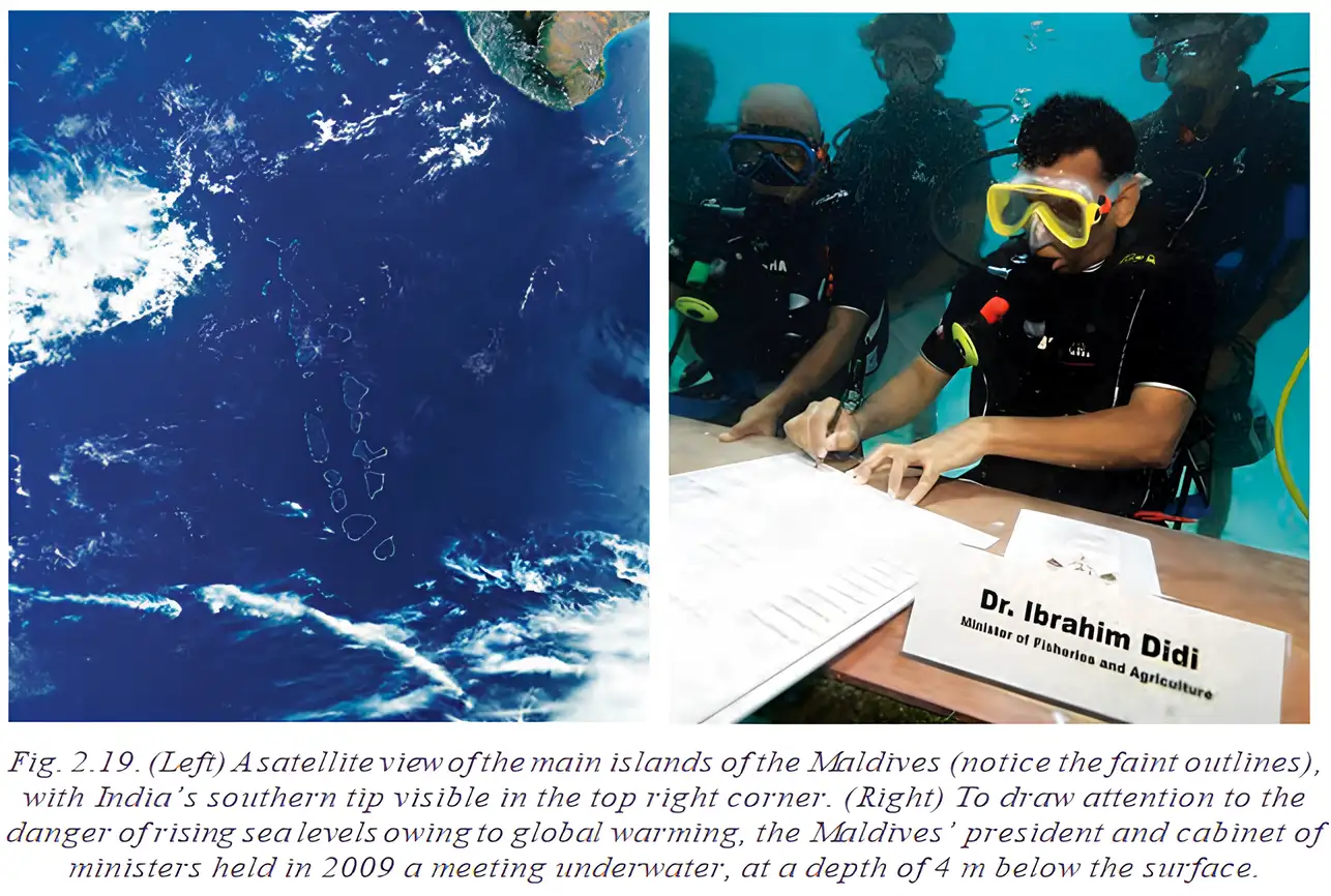 Satellite view of Maldives and underwater meeting