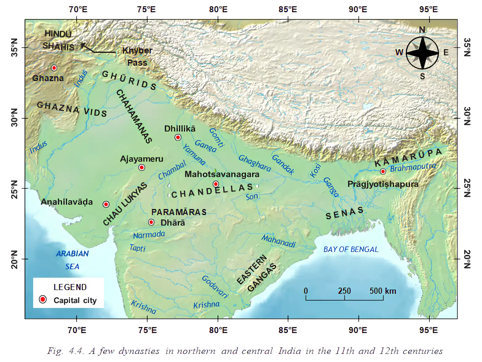 Map of Northern and Central India Map of Northern and Central India in 11th and 12th centuries