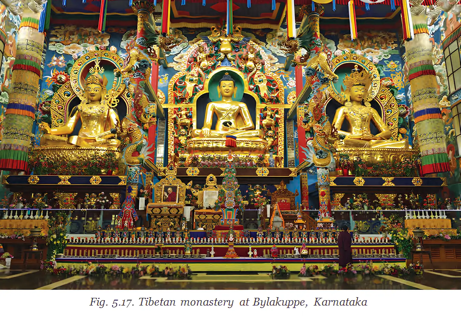 Interior of a Tibetan monastery in Karnataka