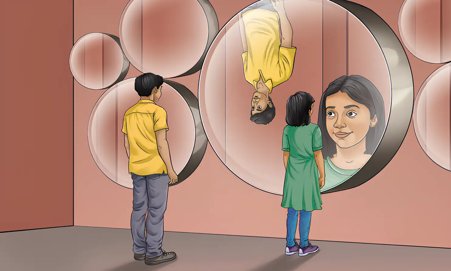 Curved mirrors can produce enlarged, reduced or inverted images.