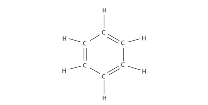 Molecular structure of benzene, an organic solvent