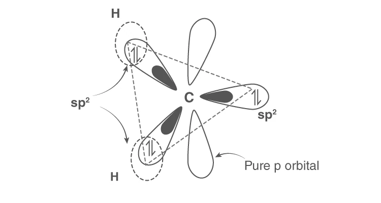 Structural representation of singlet carbene hybridization