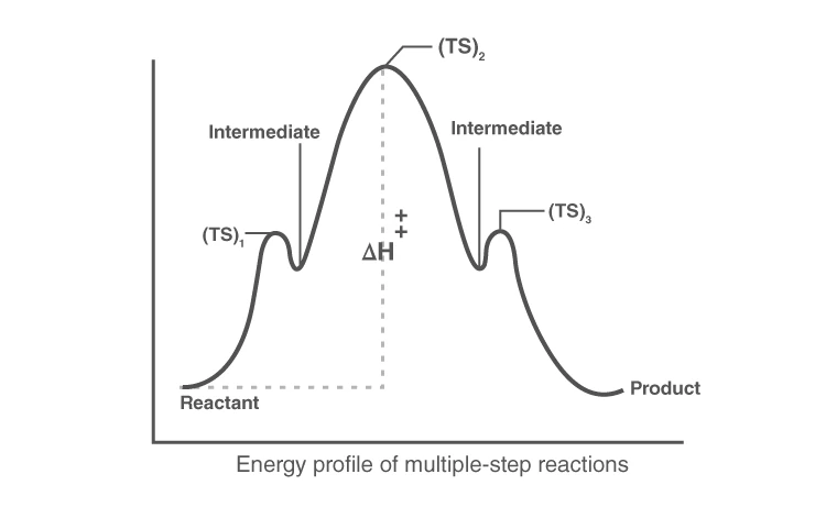 Multi-step reaction energy profile with intermediates and transition states