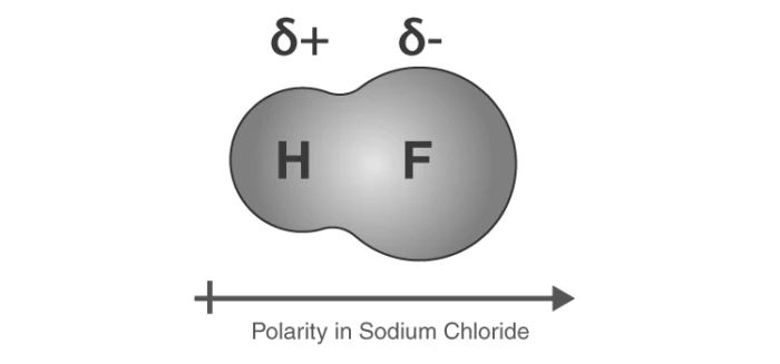 Hydrogen fluoride molecule showing polarity