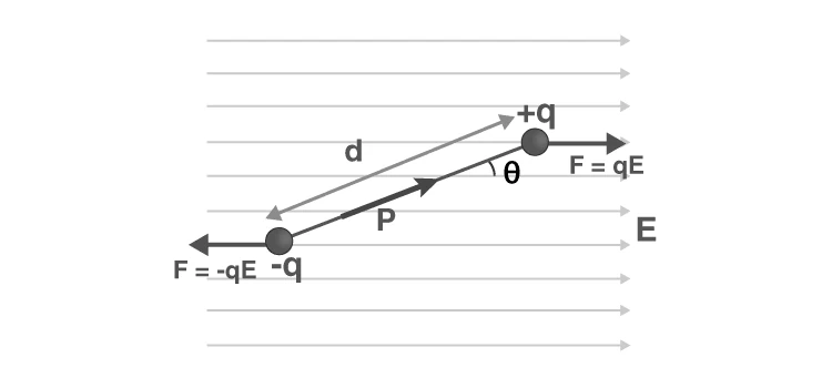 Diagram showing forces on a dipole in an electric field