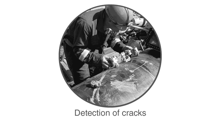 Ultrasound detecting cracks in metal