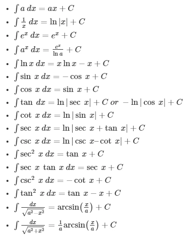 Integral calculus formulas and methods