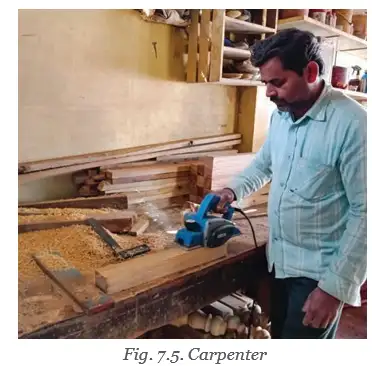 Carpenter using electric planer