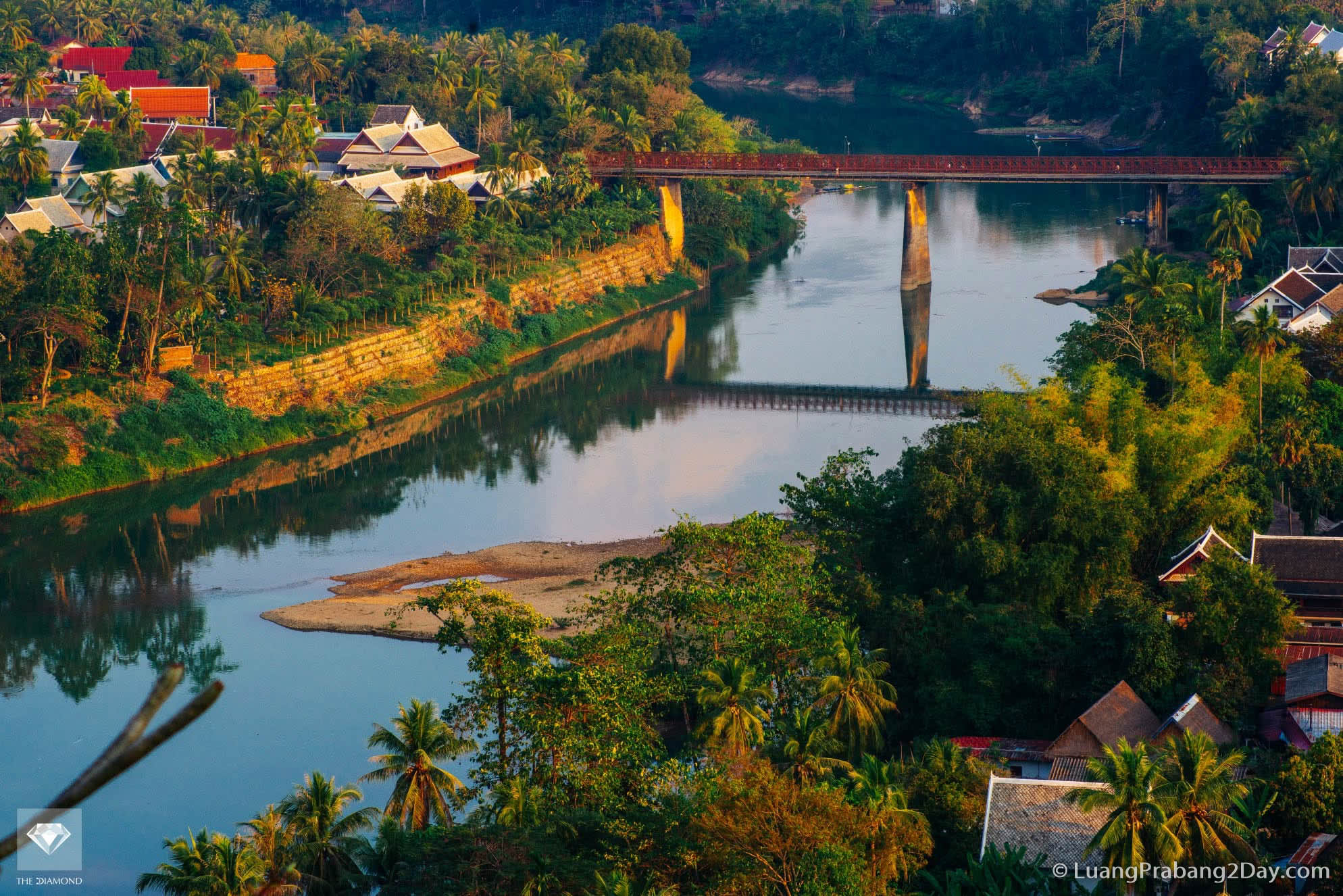 The Mekong River flowing around Luang Prabang with forested mountains in northern Laos The Mekong River flowing around Luang Prabang with forested mountains in northern Laos