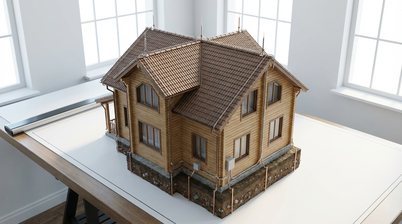 Схема молниезащиты частного дома с основными компонентами