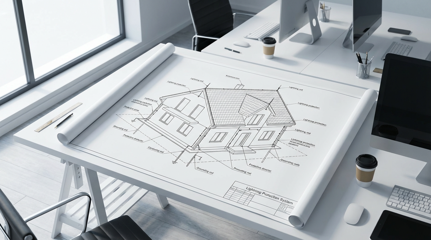 Чертеж проектирования молниезащиты для типичного частного дома