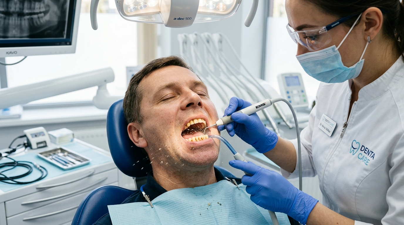 Ультразвуковая чистка зубов курильщику в клинике