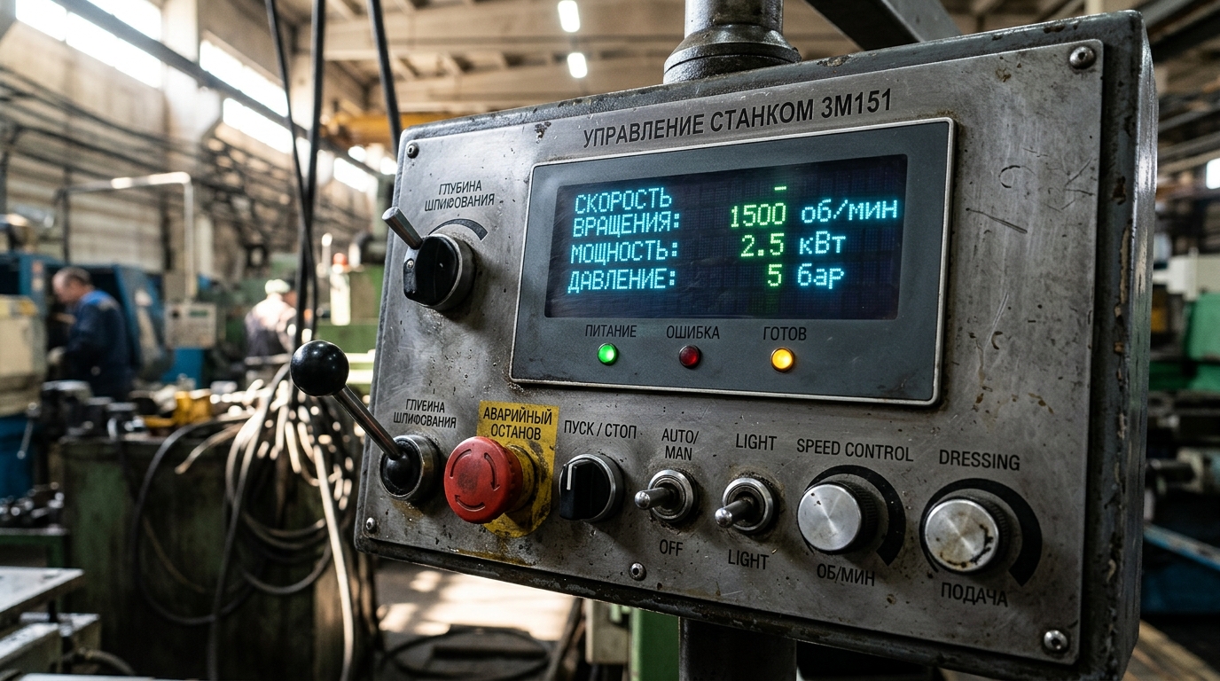 Панель управления шлифовальным станком с дисплеем характеристик