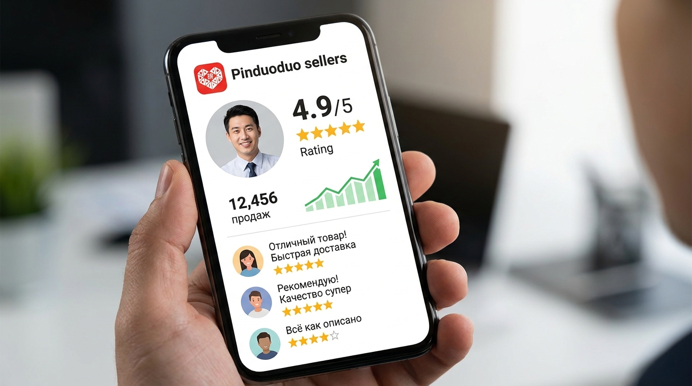 Подробный профиль продавца на Pinduoduo с рейтингом, историей продаж и примерами отзывов покупателей