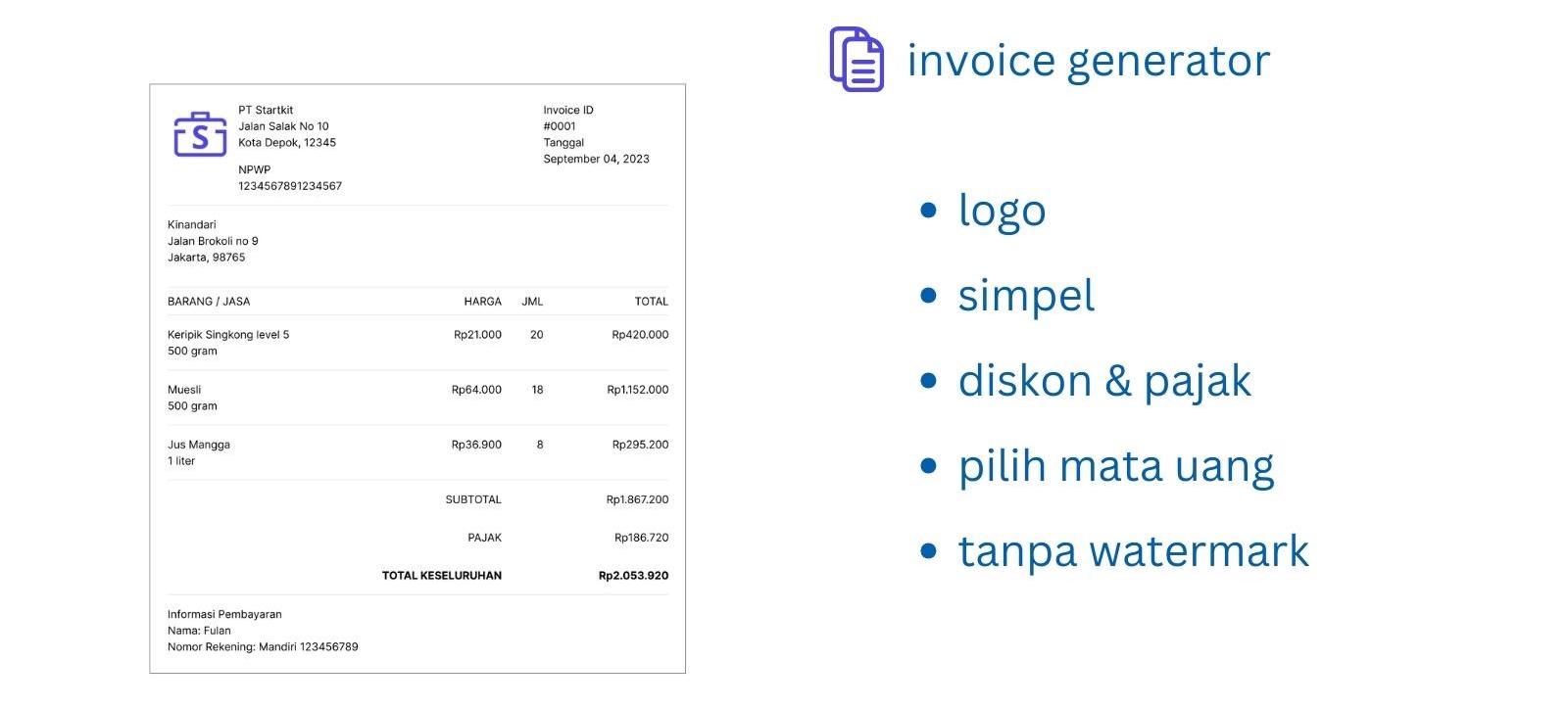 Buat invoice dengan Startkit