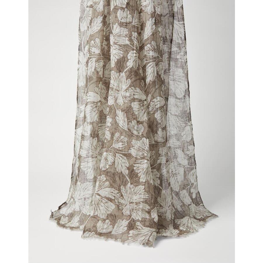 Brunello Cucinelli Green And White Linen Floral Scarf