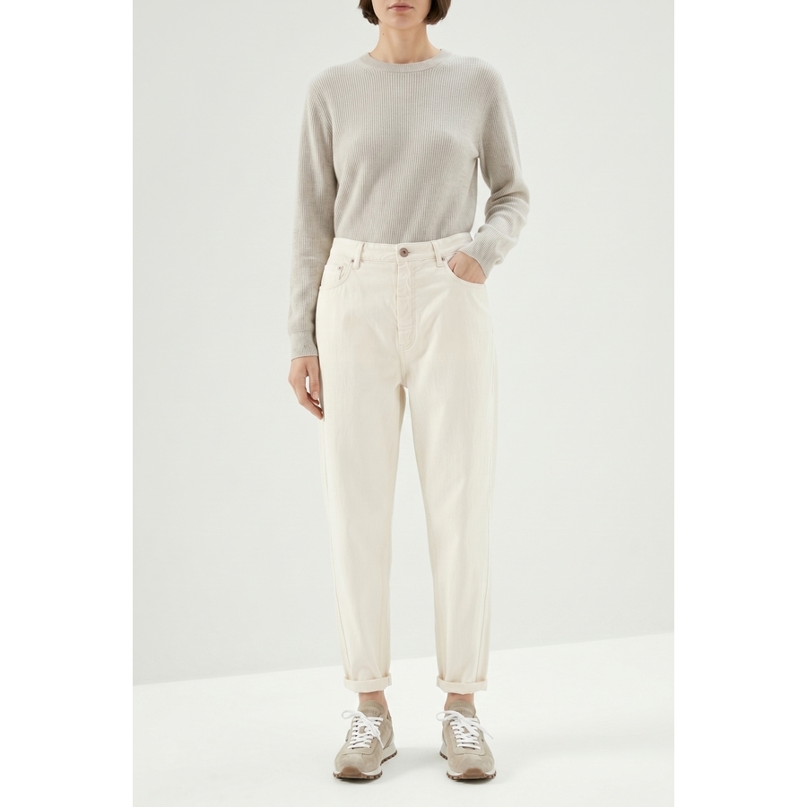 Brunello Cucinelli Wooff White Relaxed Cotton Trousers