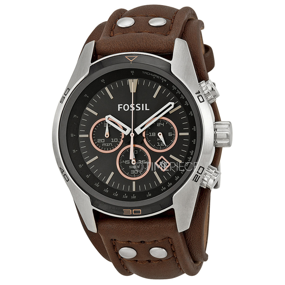 Fossil Coachman Chronograph Black Dial Brown Leather Mens Watch CH2891