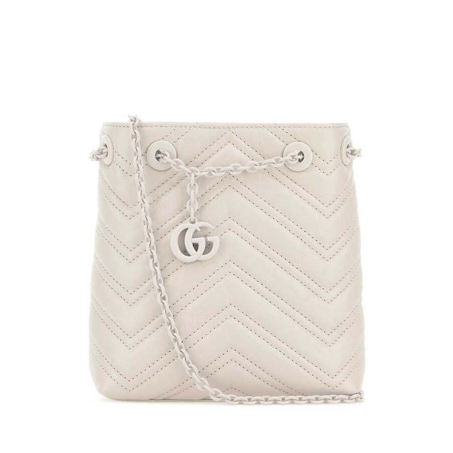 Gucci Ivory Leather Micro GG Marmont Bucket Bag